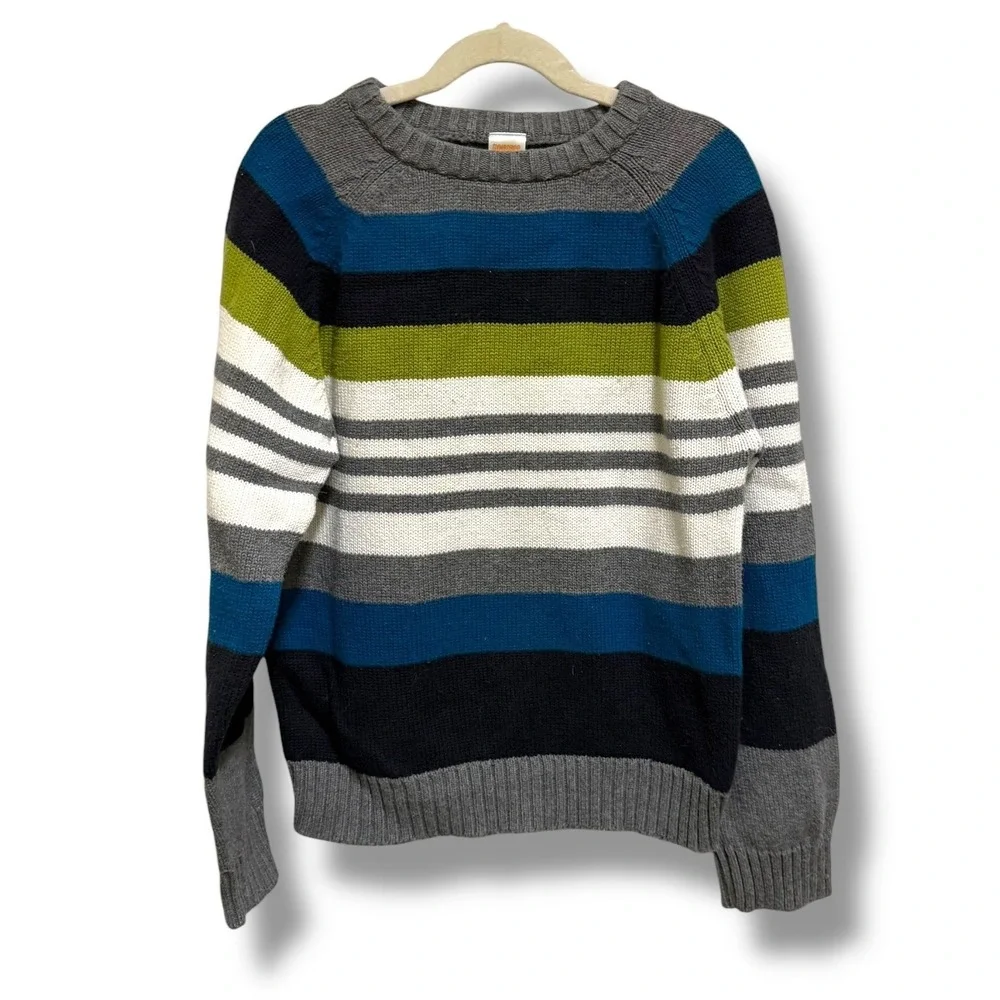 Gymboree Boys Striped Pullover Crewneck Sweater Blue Green Grey M 7-8‎ Snow Days